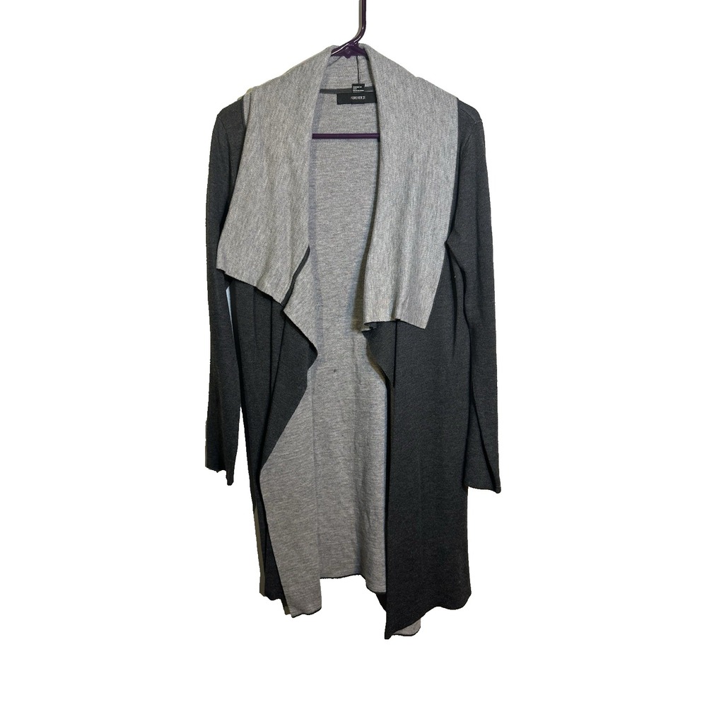 forever 21 womens open front grey black long sleeve cardigan sweater size medium